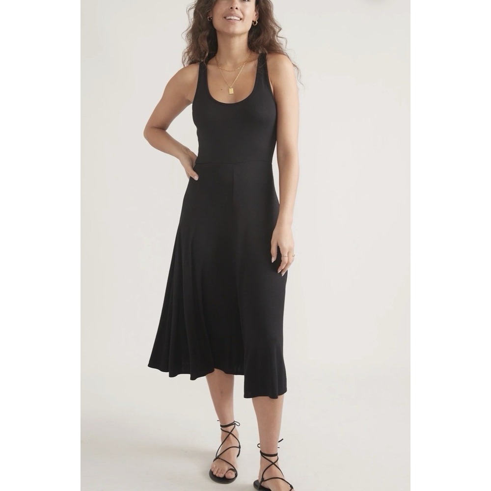 Marine Layer Lexi Rib Fit and Flare Midi Dress Tank Top Boho Black Large